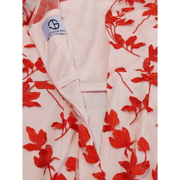 JS Collections Denise Column Tea Length Dress Floral Poppy Red Womens Size 10 - Picture 9 of 12